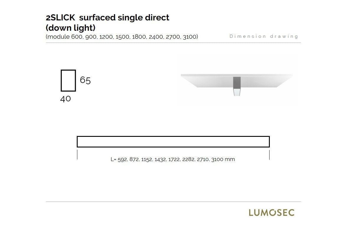 2slick small line opbouw lijnverlichting single 2700x40x65mm 3000k 4436lm 50w fix