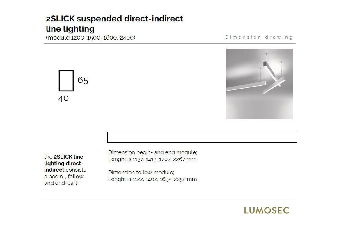 2slick small line pendel lijnverlichting startdeel directindirect 1500x40x65mm 3000k 3993lm 2521w fix