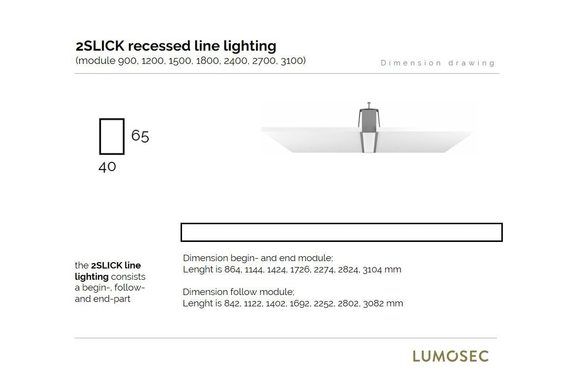 2slick small line recessed line lighting begin 3100x40x65mm 4000k 5192lm 60w fix