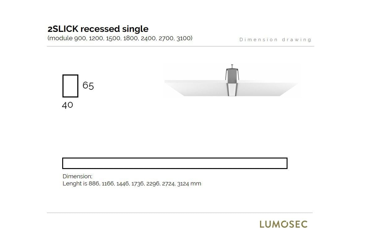 2slick small line recessed line lighting single 1500x40x65mm 4000k 2360lm 25w dali