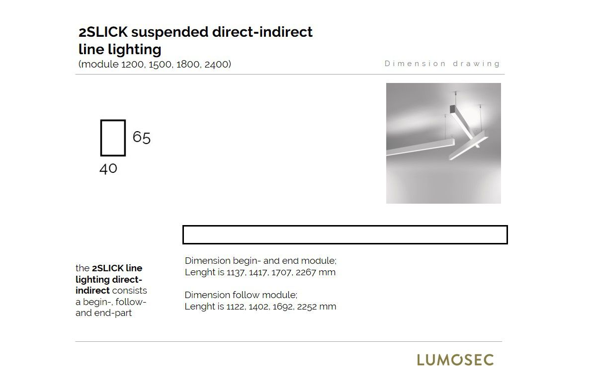 2slick small line suspended line lighting end directindirect 1500x40x65mm 3000k 3993lm 2521w dali