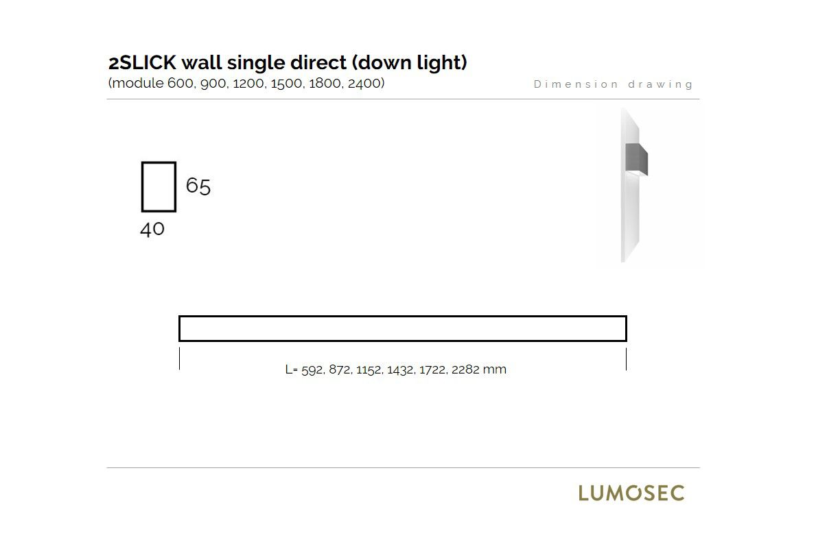 2slick small line wall lighting single 2400x40x65mm 4000k 3776lm 40w fix