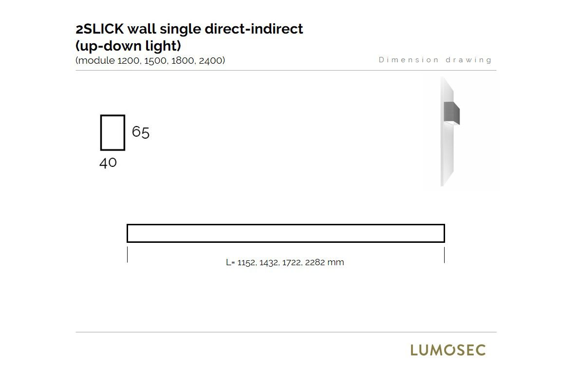 2slick small line wall lighting single directindirect 1500x40x65mm 3000k 3993lm 2521w fix