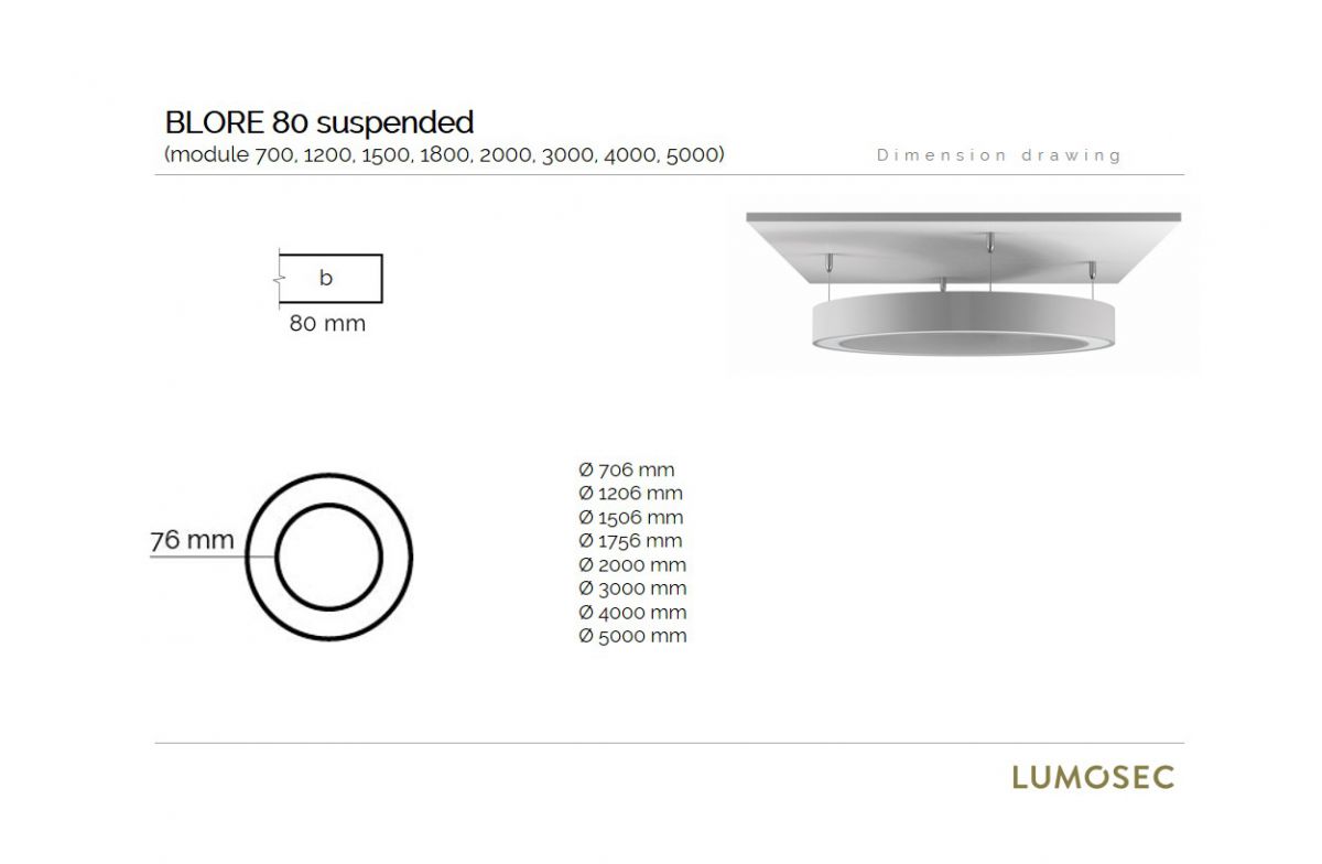 blore 80 suspended luminaire ring updown 700x80mm 3000k 4483lm 3525w fix