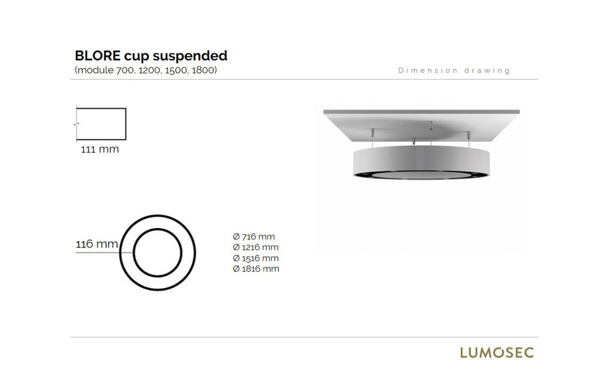 blore cup ring luminaire suspended 1500mm 3000k 5531lm 16x3w dali