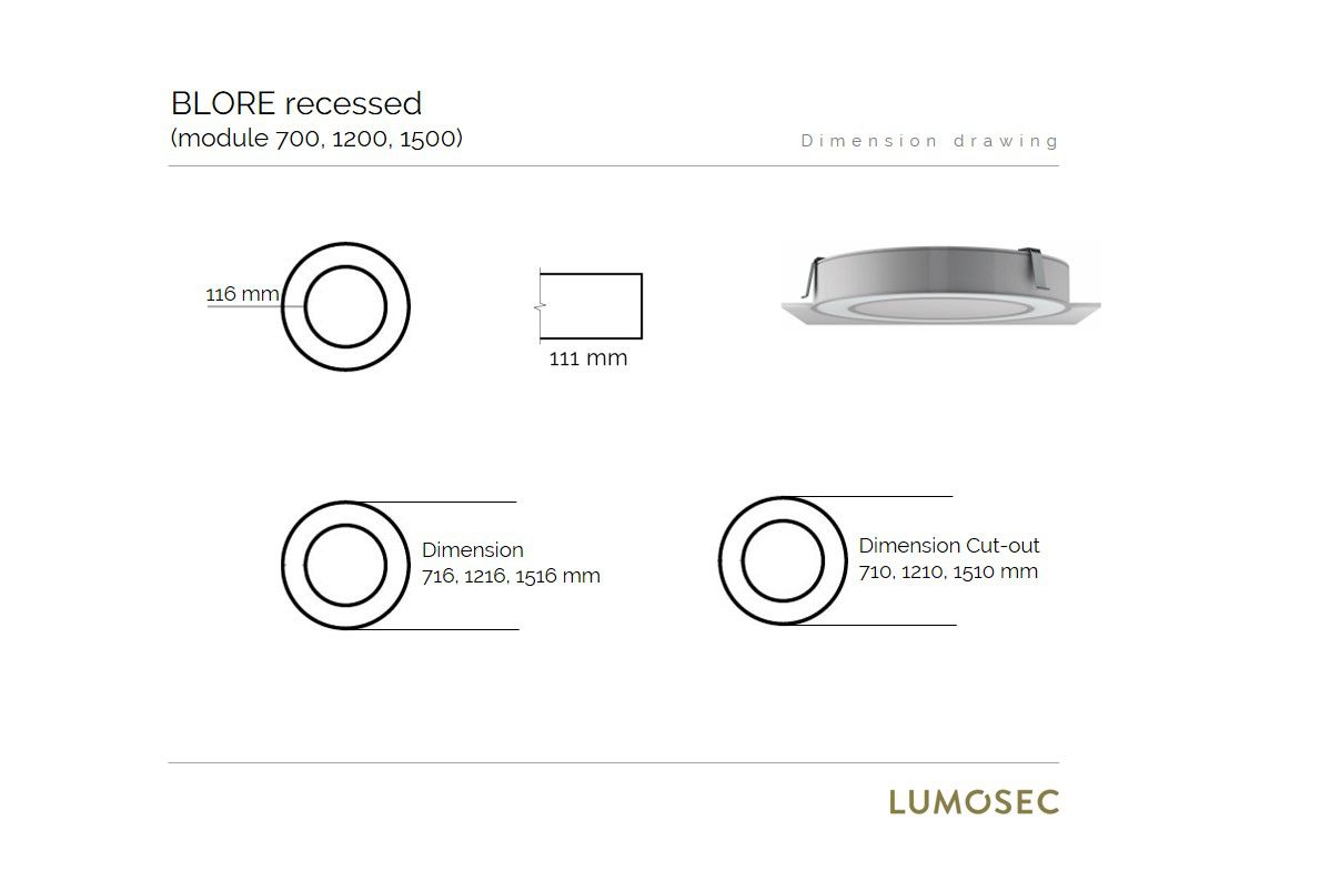 blore recessed luminaire ring 1500mm 3000k 8255lm 105w dali