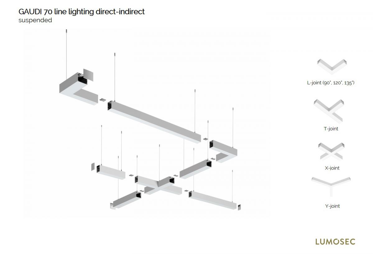 gaudi 70 line lighting directindirect end suspended 1200mm 3000k 7011lm 3520w dali