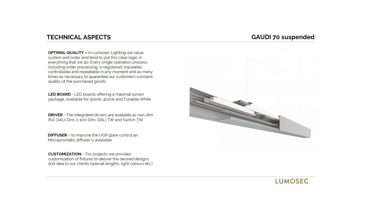 gaudi 70 line lighting end suspended 2400mm 4000k 9159lm 70w fix