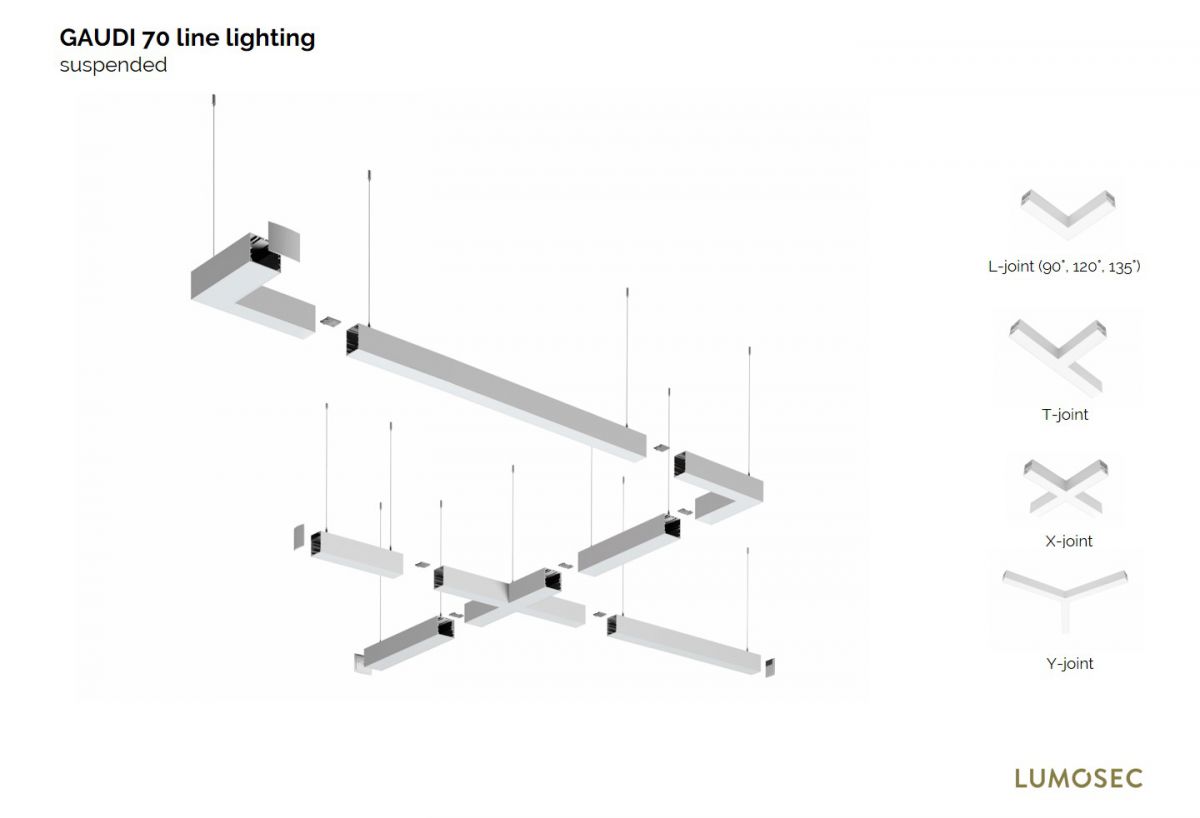 gaudi 70 line lighting end suspended 2700mm 4000k 11449lm 80w dali