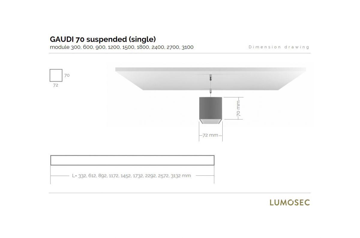 gaudi 70 line luminaire single suspended 1200mm 3000k 4305lm 35w fix